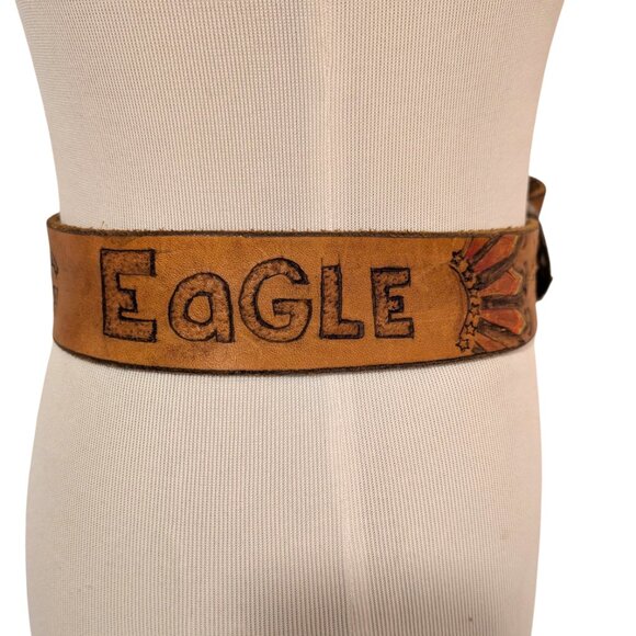 Vintage Handmade? Unisex Sz 28"-33" Leather Screaming Eagle Brass Arrowhead Belt - Picture 3 of 10